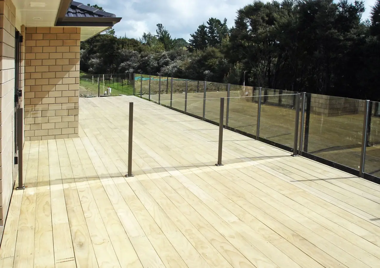 Glass balustrade with aluminum posts.