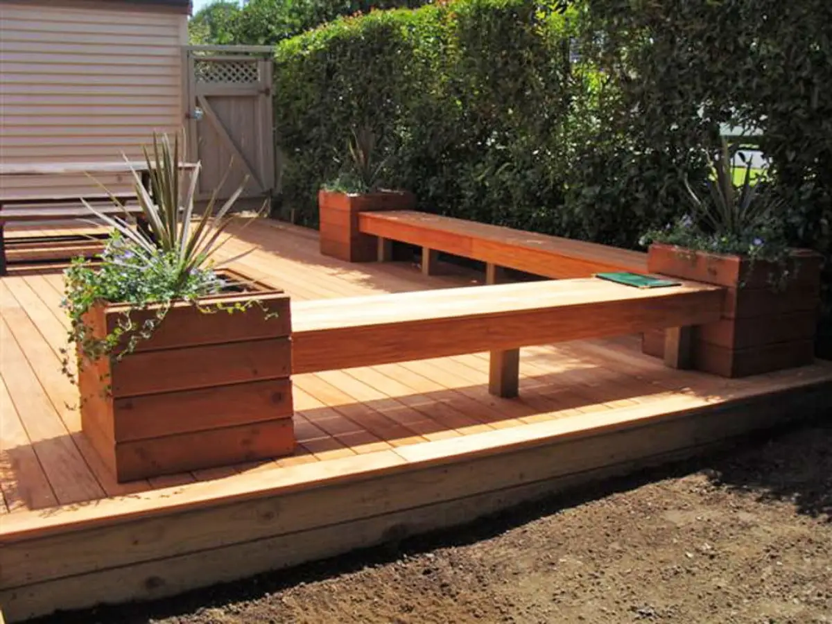 Kwila timber deck with bench seating.